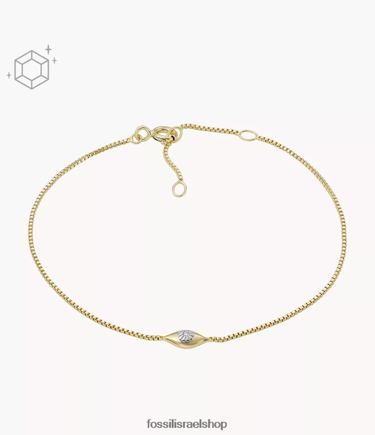 Fossil נשים עין הרע צמיד תחנת יהלומים שקוף בציפוי 14k במעבדה L8J0B61024 תכשיט זהב