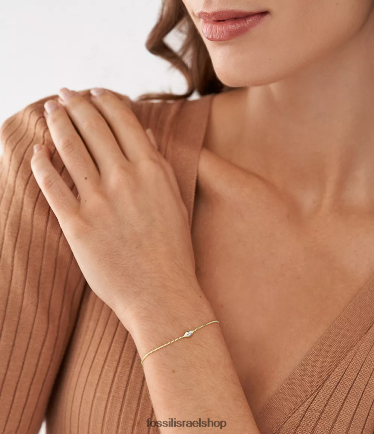 Fossil נשים עין הרע צמיד תחנת יהלומים שקוף בציפוי 14k במעבדה L8J0B61024 תכשיט זהב