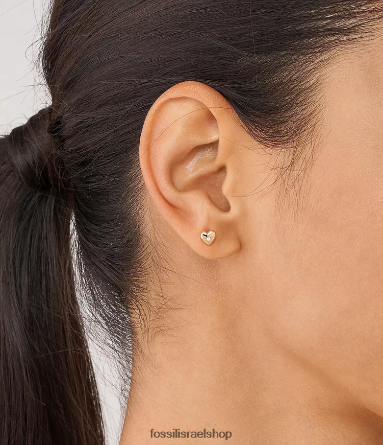 Fossil נשים אהבה אמיתית בציפוי 14k שקוף במעבדה עגילי יהלומים צמודים L8J0B61056 תכשיט ורוד זהב