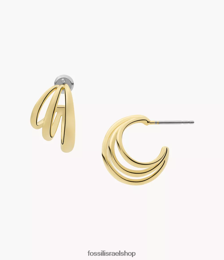Fossil נשים עגילי חישוקי פליז בציפוי 14k L8J0B61073 תכשיט זהב