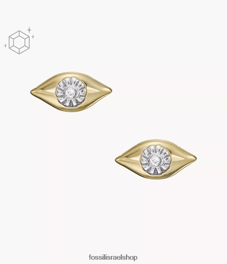 Fossil נשים עגילי יהלומים צמודים בציפוי 14k שקוף במעבדה L8J0B61082 תכשיט זהב