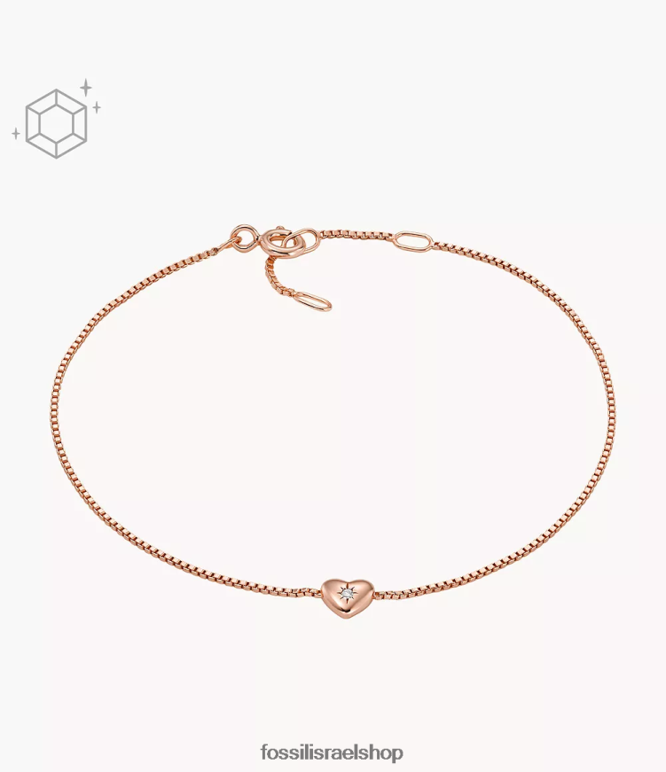 Fossil נשים אהבה אמיתית בציפוי 14k שקוף מעבדתי צמיד תחנת יהלומים L8J0B6985 תכשיט ורוד זהב