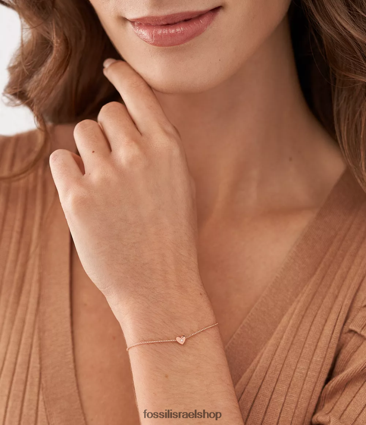 Fossil נשים אהבה אמיתית בציפוי 14k שקוף מעבדתי צמיד תחנת יהלומים L8J0B6985 תכשיט ורוד זהב