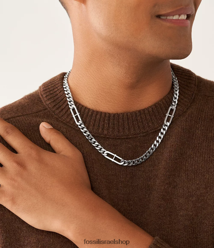 Fossil גברים שרשרת שרשרת נירוסטה D-Link L8J0B61915 תכשיט בגוון כסף