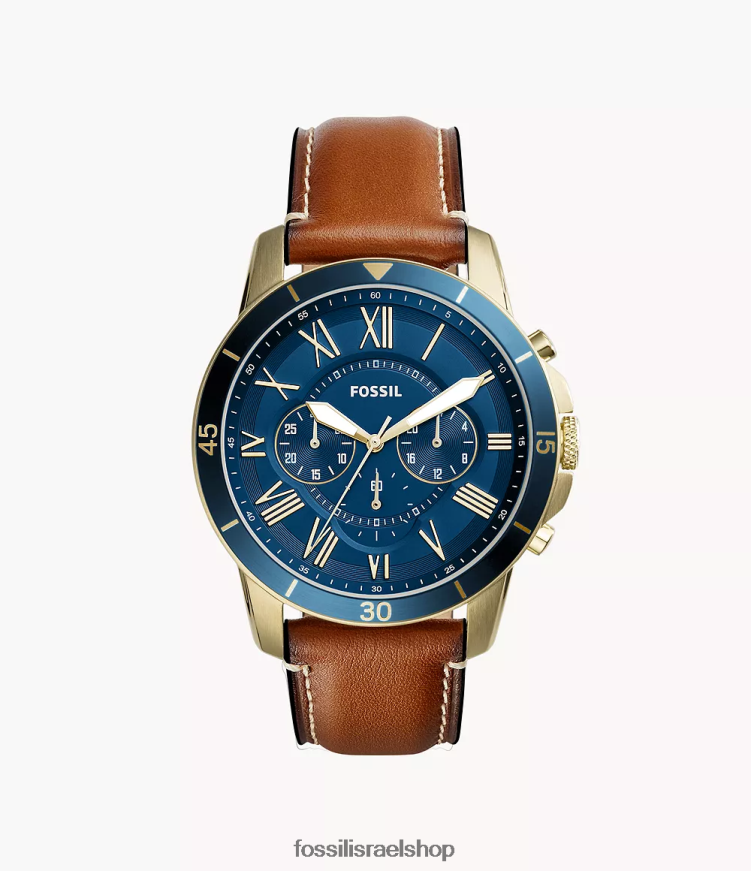 Fossil גברים Grant שעון עור מזוודות כרונוגרף ספורט L8J0B61434 שעון חום בהיר