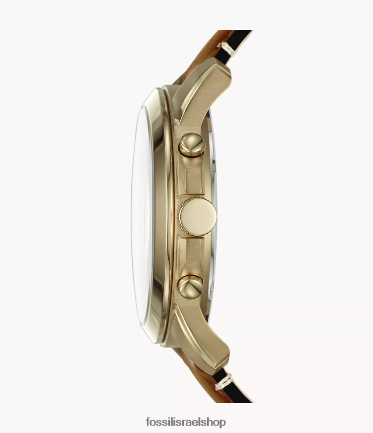 Fossil גברים Grant שעון עור מזוודות כרונוגרף ספורט L8J0B61434 שעון חום בהיר