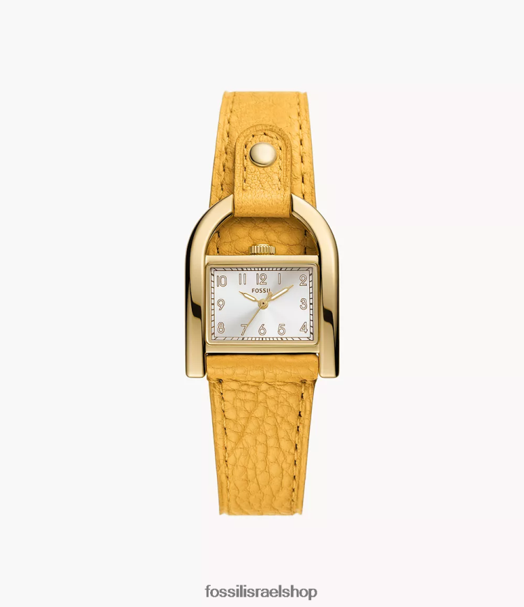 Fossil נשים שעון עור לייטהייד בעל שלוש ידיים של Harwell L8J0B6103 שעון צהוב