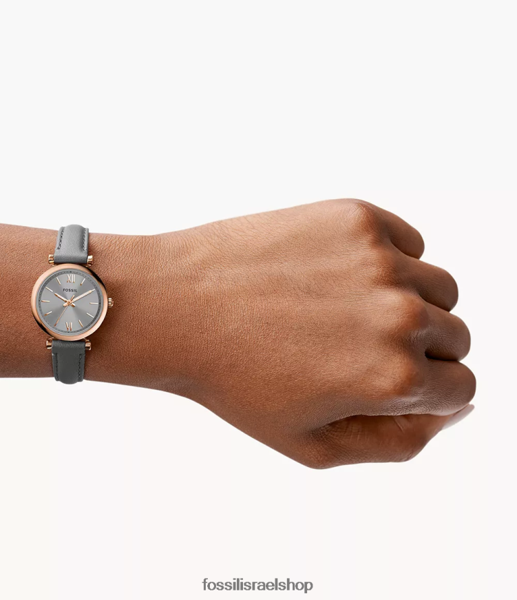 Fossil נשים שעון עור מיני של קארלי בעל שלוש ידיים L8J0B6102 שעון אפור