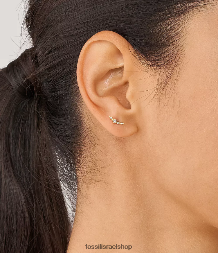 Fossil נשים כולם מוערמים עגילי מטפס מנירוסטה L8J0B61037 תכשיט גוון זהב