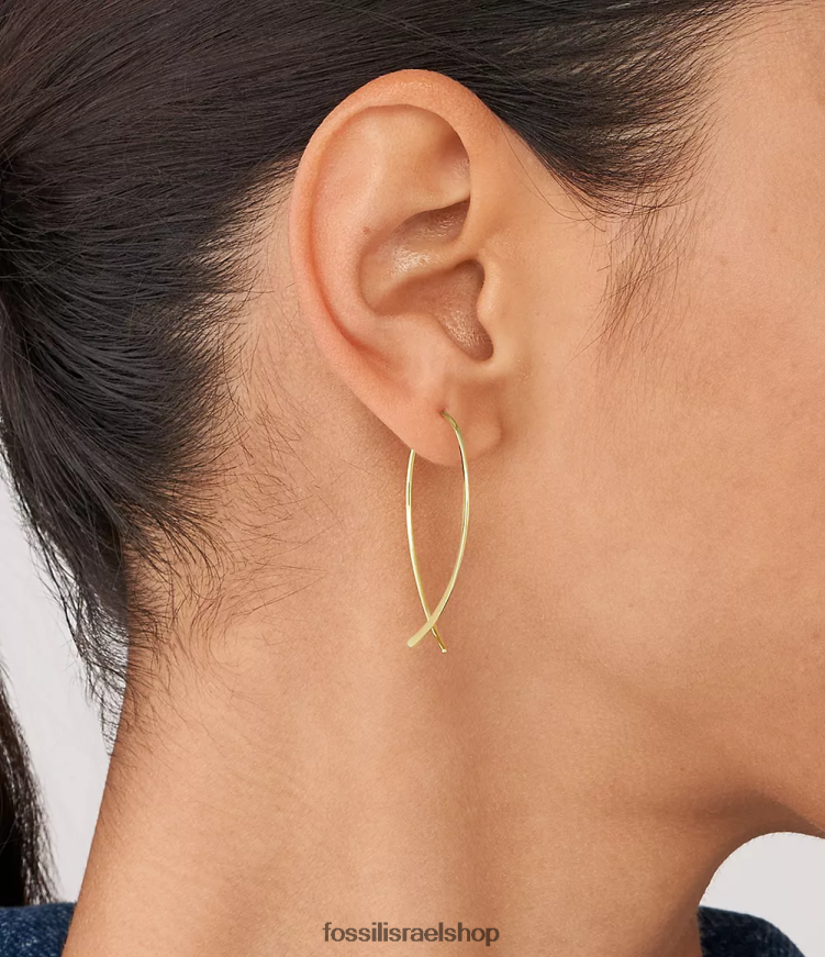 Fossil נשים כולם מוערמים עגילי חישוק לוחשת פליז L8J0B61039 תכשיט גוון זהב