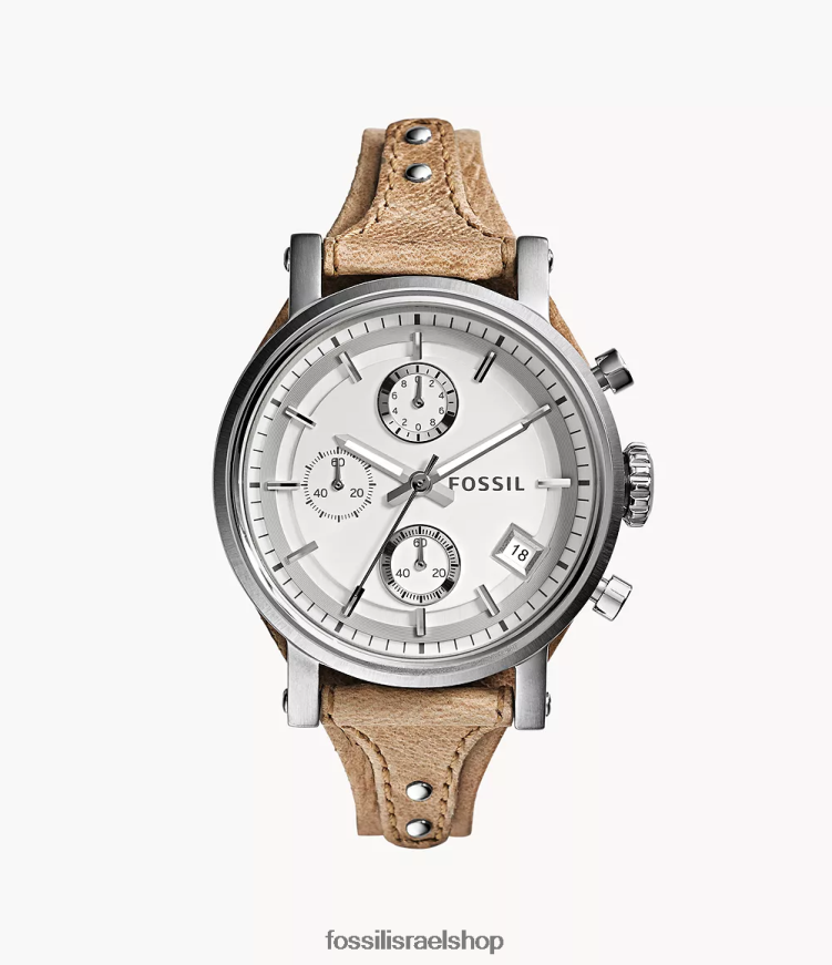 Fossil נשים שעון עור מקורי של החבר כרונוגרף עצמות L8J0B6104 שעון בז'