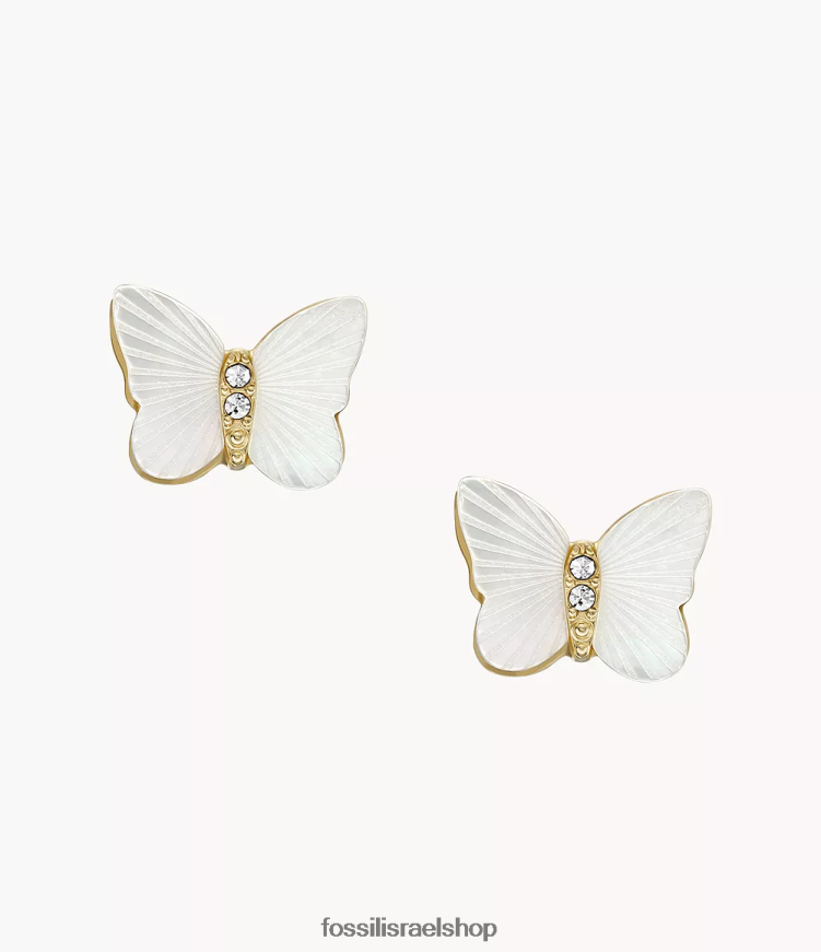 Fossil נשים עגילי פרפר צמודים עם כנפיים קורנות L8J0B61041 תכשיט אם הפנינה הלבנה