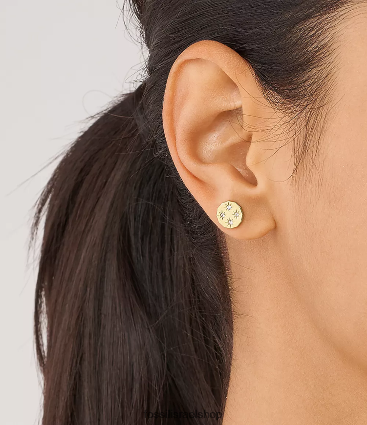 Fossil נשים עגילי נירוסטה עם קצה מסולסל L8J0B61061 תכשיט גוון זהב