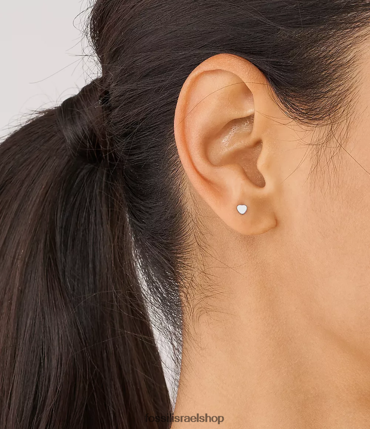 Fossil נשים לבבות עגילי נירוסטה צמודים L8J0B61069 תכשיט בגוון כסף