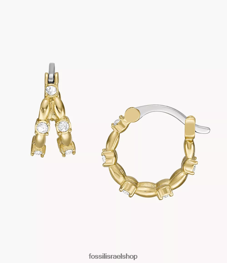 Fossil נשים כולם מוערמים עגילי חישוק מנירוסטה L8J0B61072 תכשיט גוון זהב