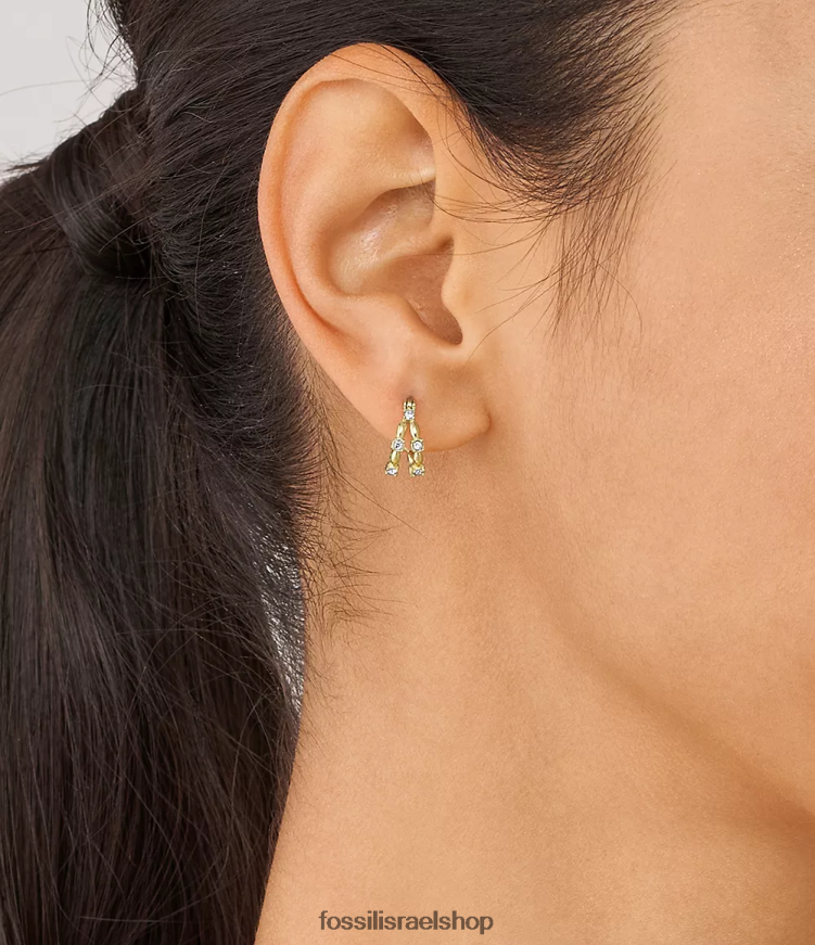 Fossil נשים כולם מוערמים עגילי חישוק מנירוסטה L8J0B61072 תכשיט גוון זהב