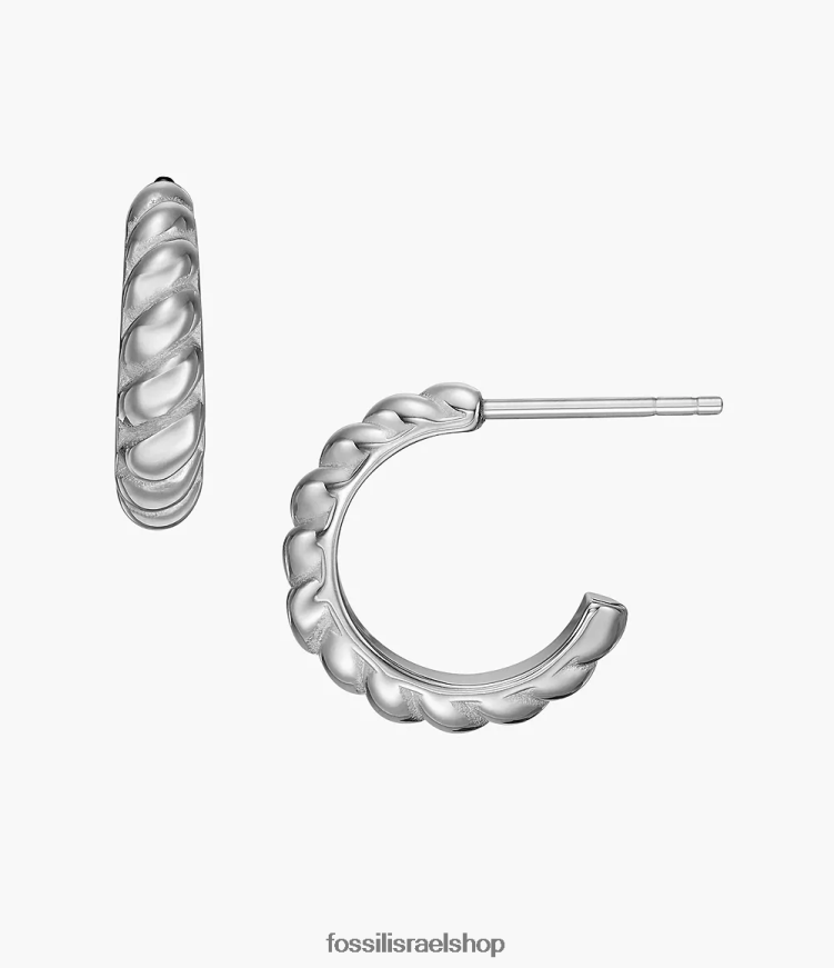 Fossil נשים עגילי חישוק מפלדת אל חלד וינטג' טוויסטים L8J0B61074 תכשיט בגוון כסף