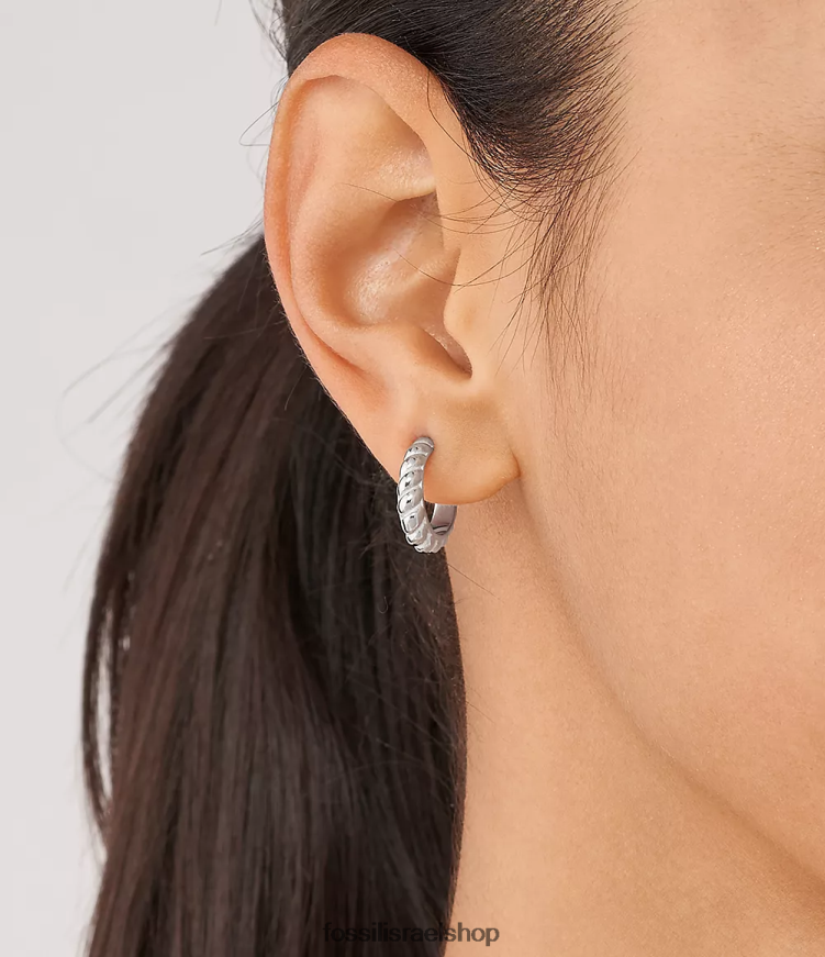 Fossil נשים עגילי חישוק מפלדת אל חלד וינטג' טוויסטים L8J0B61074 תכשיט בגוון כסף