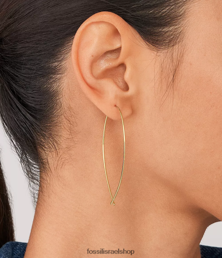 Fossil נשים כולם מוערמים עגילי חישוק לוחשת פליז L8J0B61080 תכשיט גוון זהב