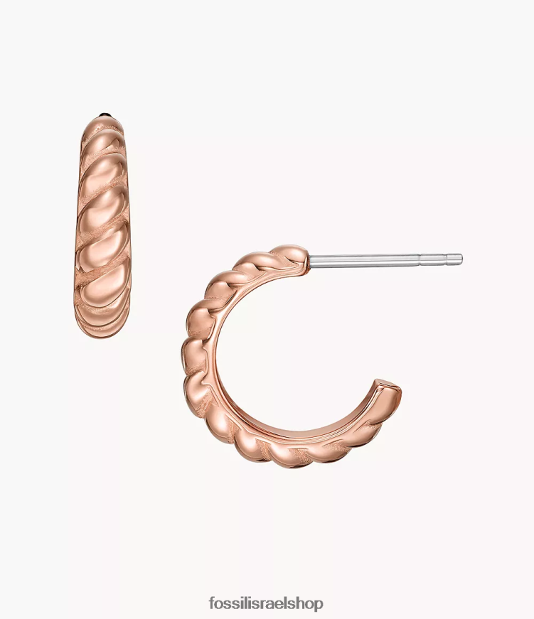 Fossil נשים עגילי חישוק מפלדת אל חלד וינטג' טוויסטים L8J0B61081 תכשיט בגוון זהב ורדרד