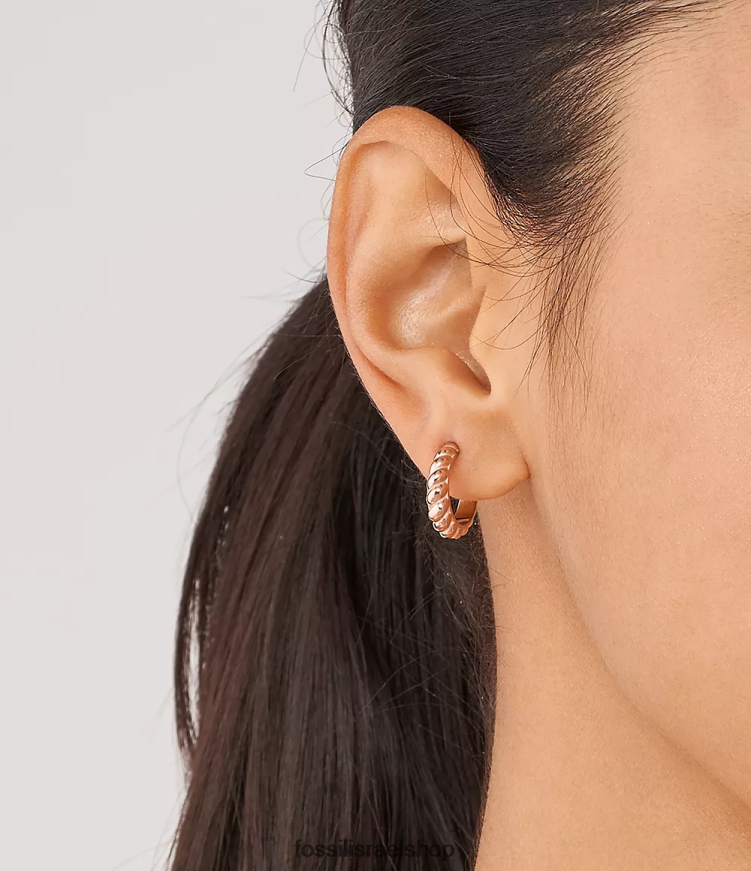 Fossil נשים עגילי חישוק מפלדת אל חלד וינטג' טוויסטים L8J0B61081 תכשיט בגוון זהב ורדרד