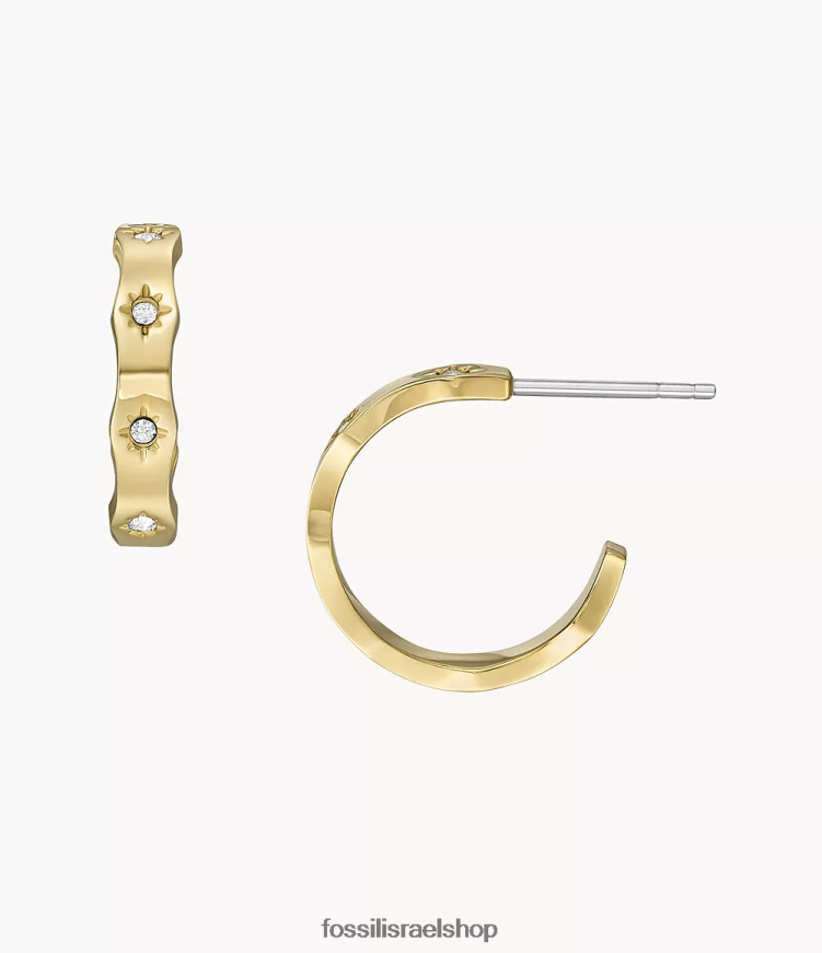 Fossil נשים עגילי חישוק מפלדת אל חלד עם קצה מסולסל L8J0B61083 תכשיט גוון זהב