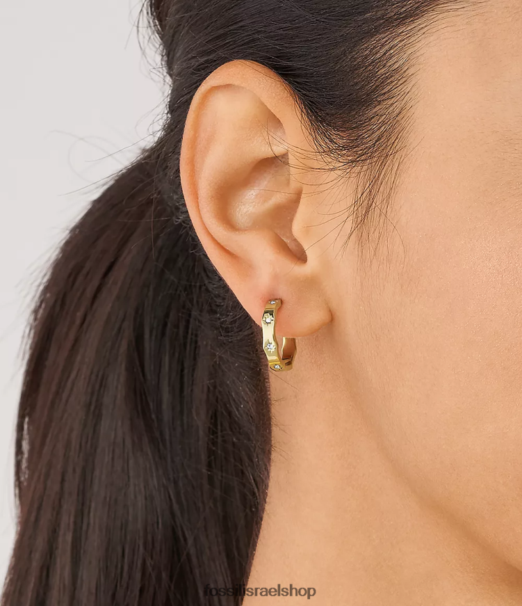 Fossil נשים עגילי חישוק מפלדת אל חלד עם קצה מסולסל L8J0B61083 תכשיט גוון זהב