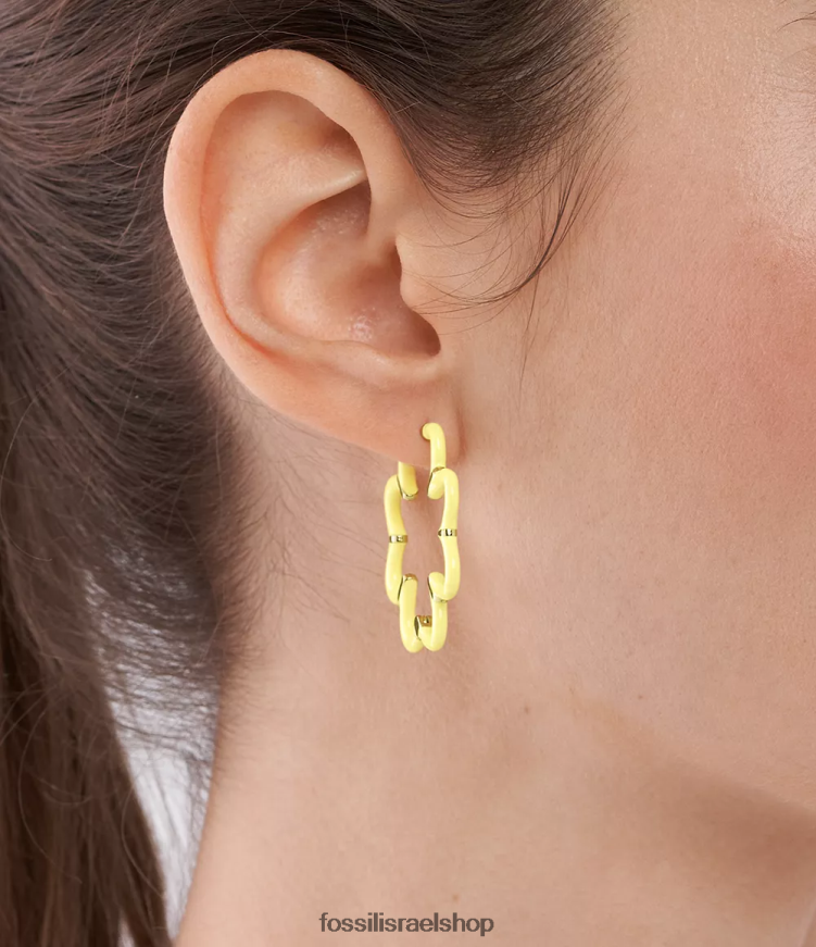 Fossil נשים עגילי חישוק מפלדת אל חלד בצבע פופ L8J0B61085 תכשיט גוון זהב