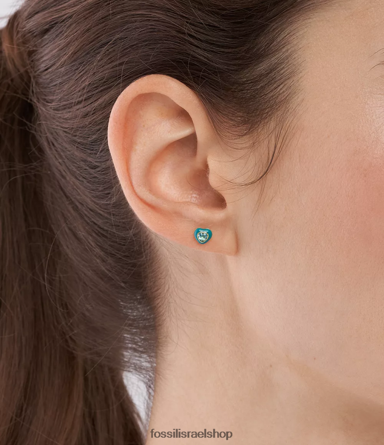 Fossil נשים עגילי לב צמודים בצבע פופ L8J0B61086 תכשיט כְּחוֹל