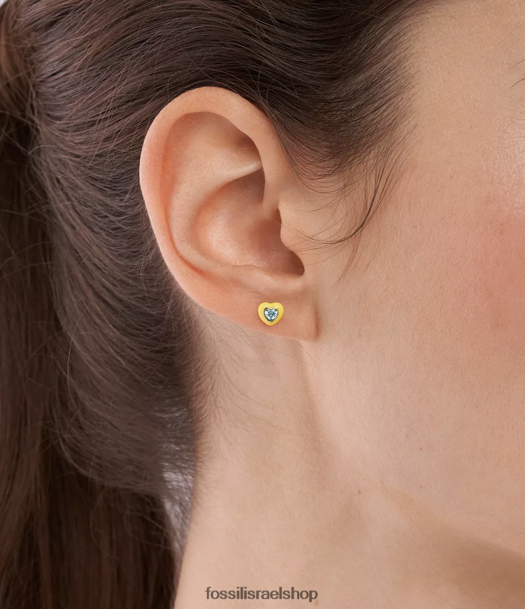 Fossil נשים עגילי לב צמודים בצבע פופ L8J0B61087 תכשיט צהוב