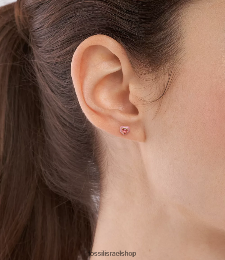 Fossil נשים עגילי לב צמודים בצבע פופ L8J0B61088 תכשיט וָרוֹד