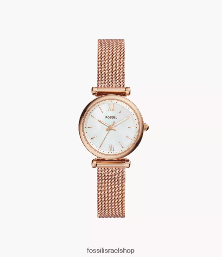 Fossil נשים שעון נירוסטה תלת ידיים של קארלי L8J0B6110 שעון בגוון זהב ורדרד