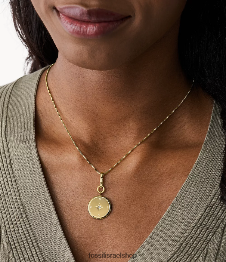 Fossil נשים שרשרת תליון מפלדת אל חלד כוונות ג'ורג'יה לראש השנה L8J0B61139 תכשיט גוון זהב