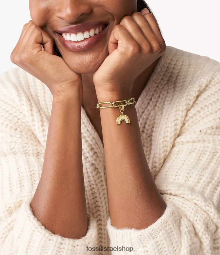 Fossil נשים רואן הו כל כך מקסים רב צבעים זכוכית נירוסטה קסם קשת בענן L8J0B61193 תכשיט גוון זהב