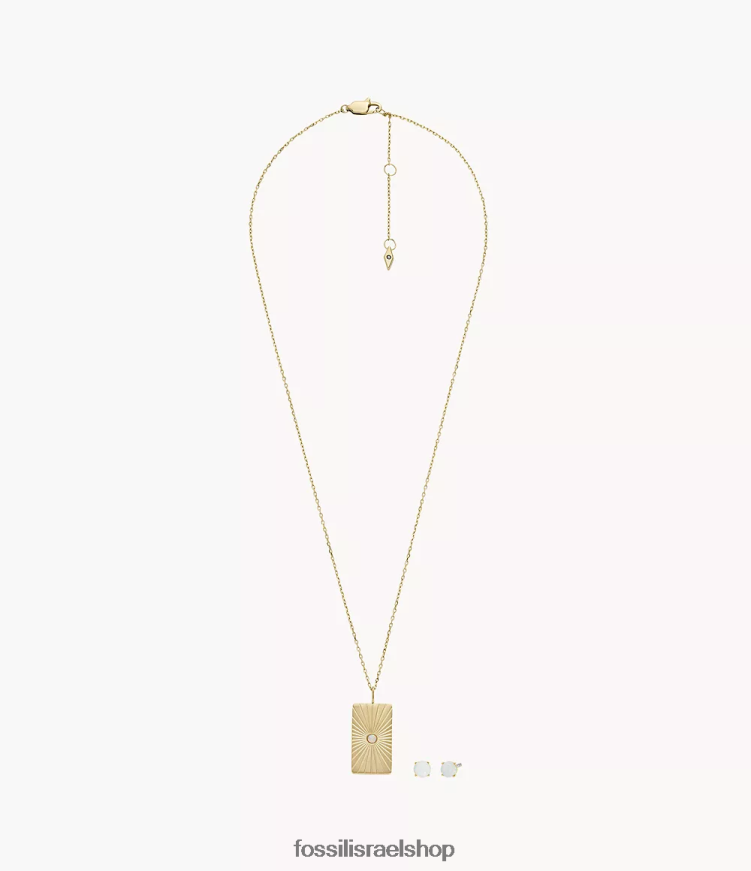 Fossil נשים סט שרשרת ועגילים אופל סינטטי אופל שמימי L8J0B61218 תכשיט גוון זהב