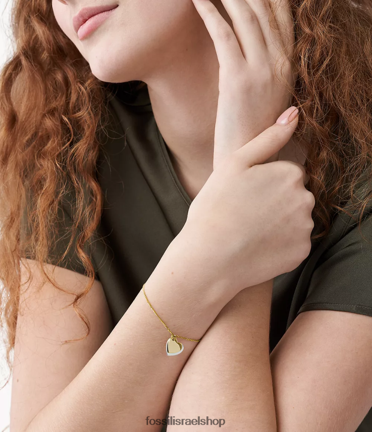 Fossil נשים צמיד שרשרת לב מנירוסטה ליין L8J0B61270 תכשיט דו-גוני