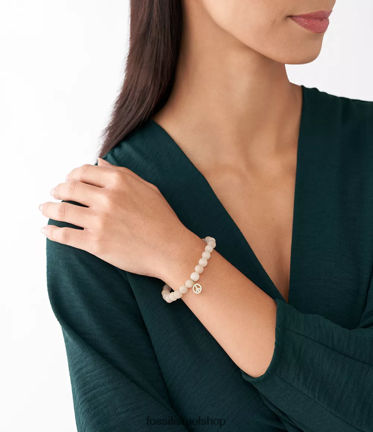 Fossil נשים סאטון צמיד חרוזי ירקן אפרסק מודרני וקסום L8J0B61305 תכשיט גוון זהב