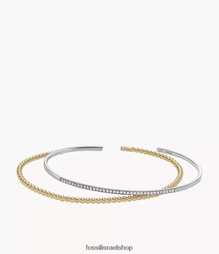 Fossil נשים סט צמידי נירוסטה מוערמים כולם L8J0B61311 תכשיט כסף וזהב דו-גוני