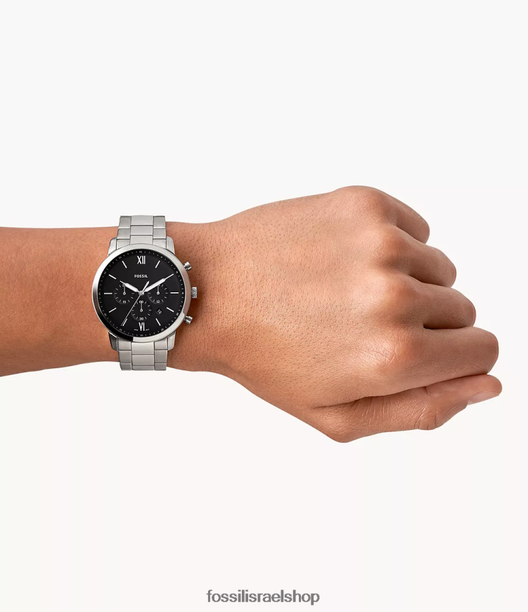 Fossil גברים שעון נייטרה כרונוגרף מנירוסטה L8J0B61338 שעון כסף