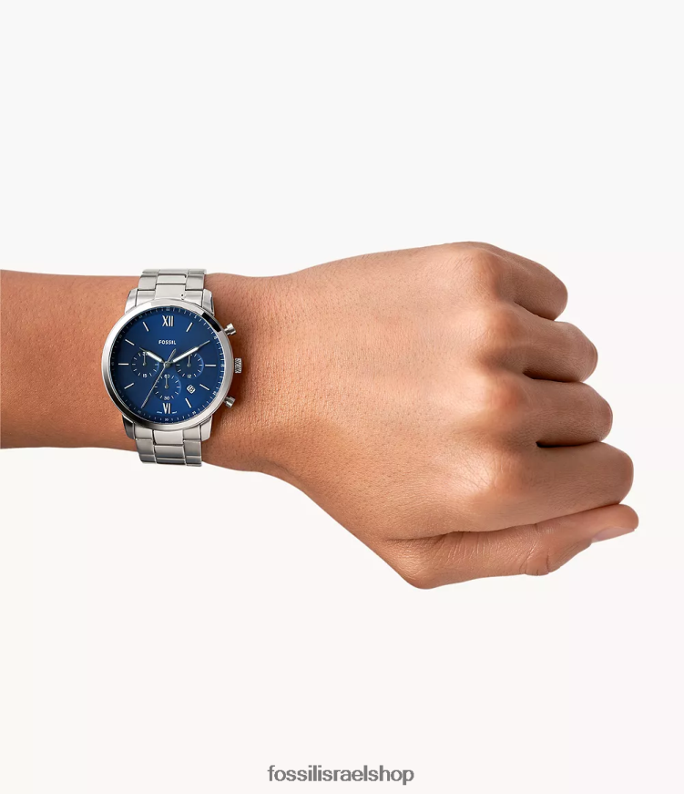 Fossil גברים שעון נייטרה כרונוגרף מנירוסטה L8J0B61343 שעון בגוון כסף