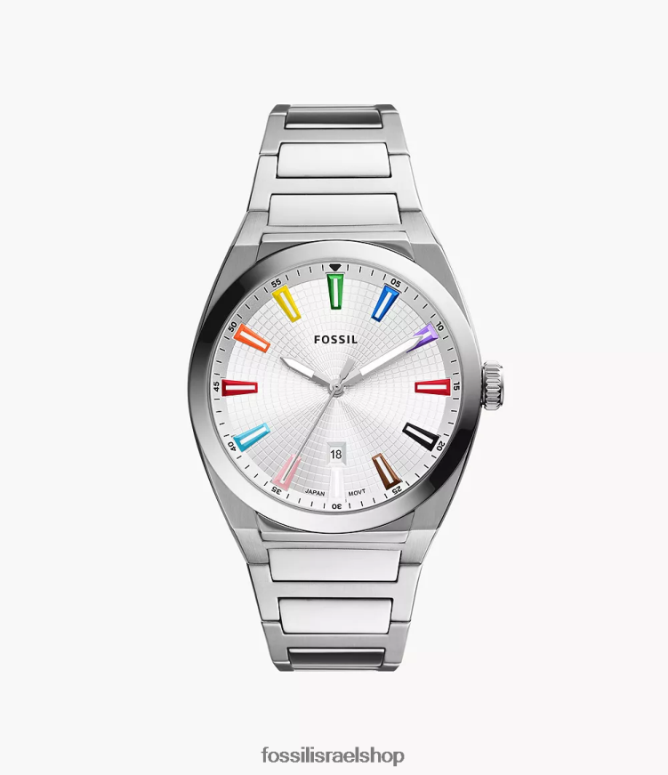 Fossil גברים שעון פלדת אל חלד עם תמר תלת ידיים L8J0B61344 שעון בגוון כסף