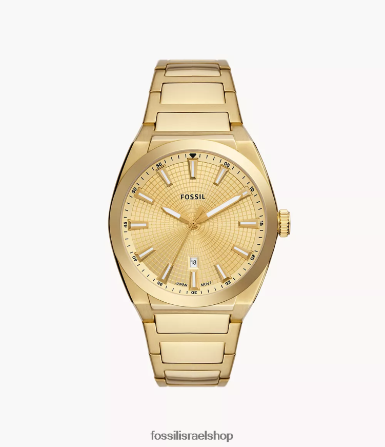 Fossil גברים שעון אוורט תלת ידיים מפלדת אל חלד L8J0B61347 שעון גוון זהב