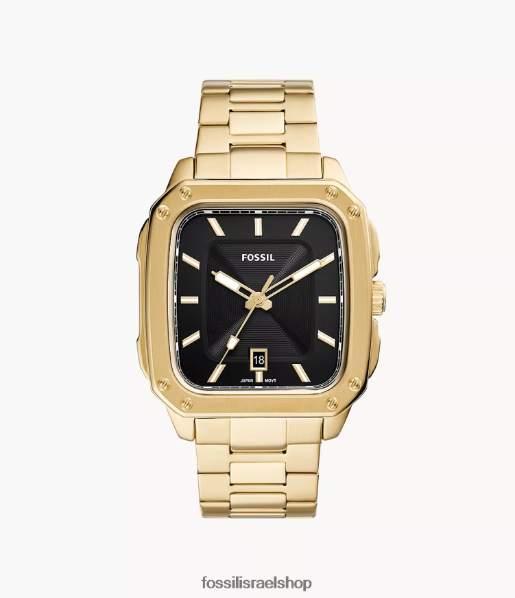 Fossil גברים שעון נירוסטה בעל כיתוב שלוש ידיים L8J0B61351 שעון גוון זהב