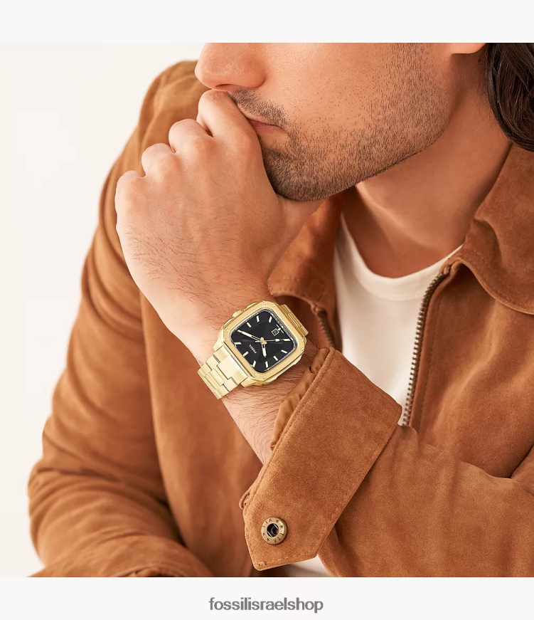 Fossil גברים שעון נירוסטה בעל כיתוב שלוש ידיים L8J0B61351 שעון גוון זהב