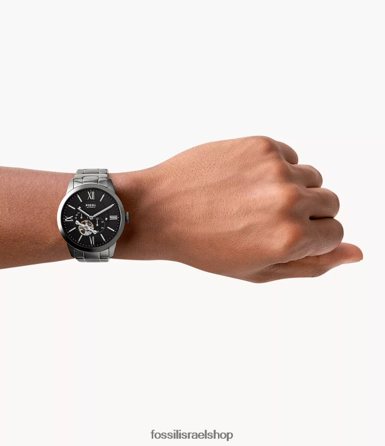 Fossil גברים שעון עירוני נירוסטה אוטומטי L8J0B61360 שעון עָשָׁן