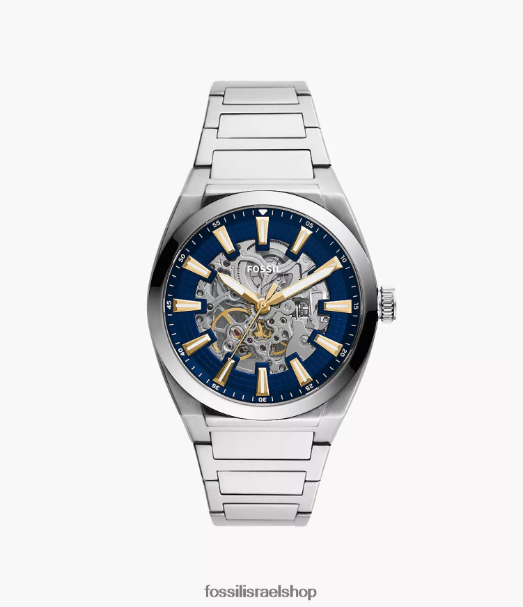 Fossil גברים שעון אוורט אוטומטי מנירוסטה L8J0B61361 שעון בגוון כסף