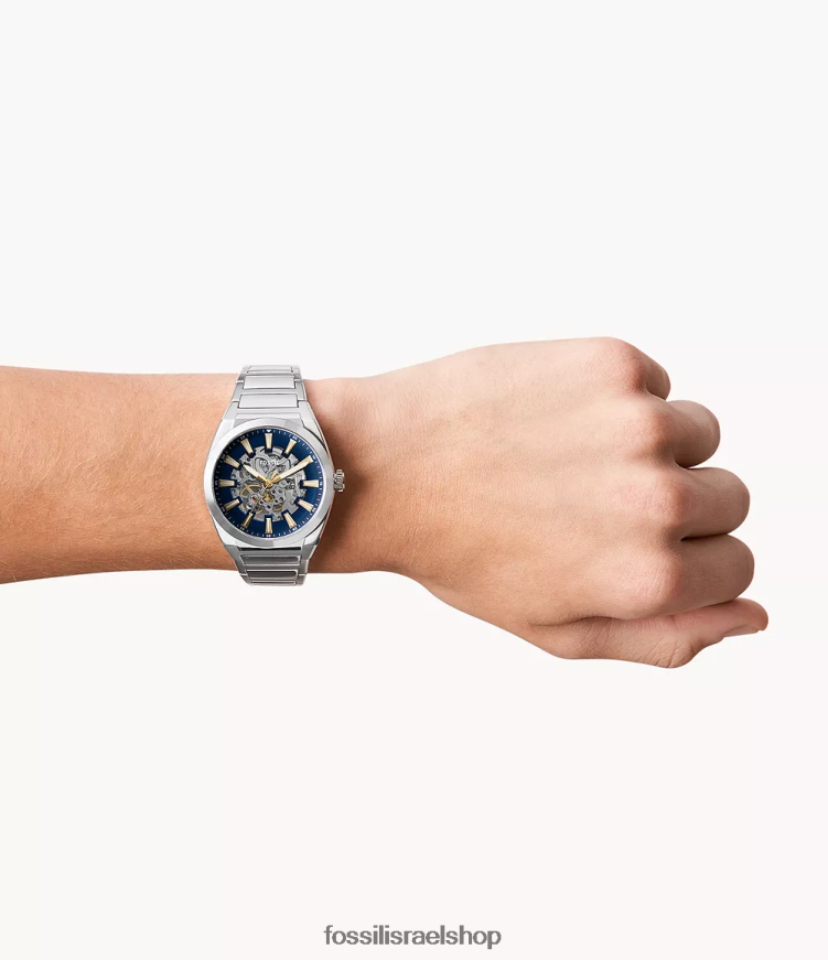 Fossil גברים שעון אוורט אוטומטי מנירוסטה L8J0B61361 שעון בגוון כסף