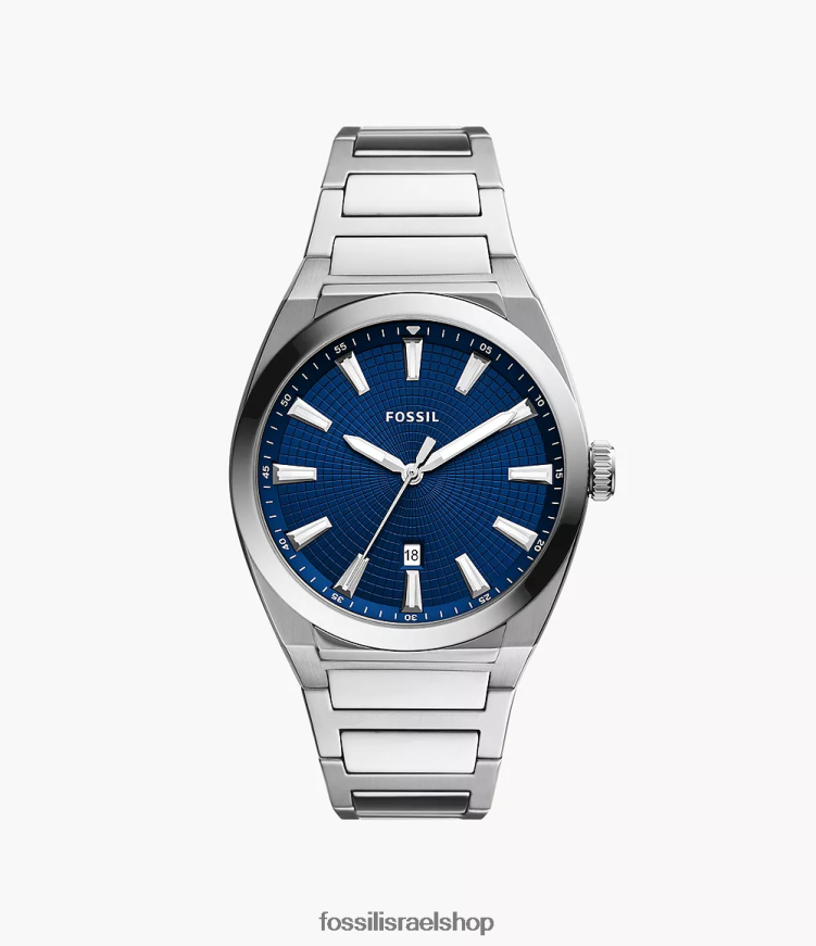 Fossil גברים שעון אוורט תלת ידיים מפלדת אל חלד L8J0B61362 שעון בגוון כסף