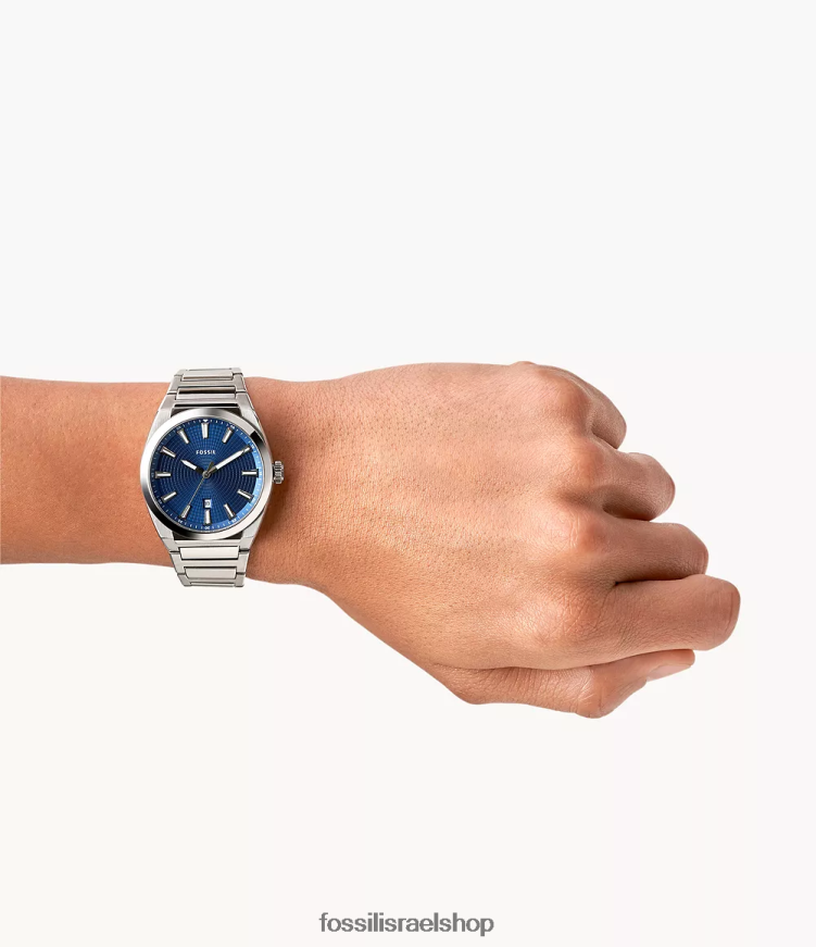 Fossil גברים שעון אוורט תלת ידיים מפלדת אל חלד L8J0B61362 שעון בגוון כסף