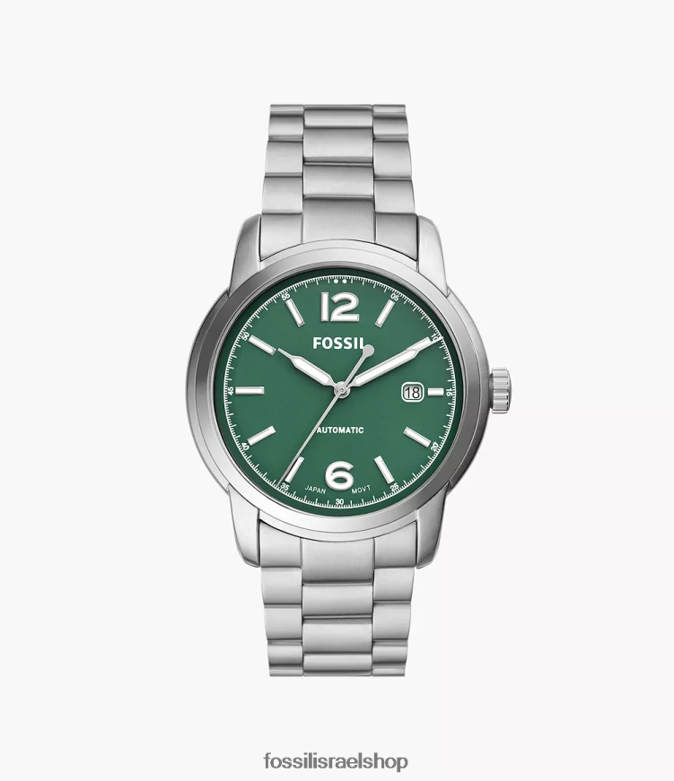 Fossil גברים שעון נירוסטה אוטומטי מורשת L8J0B61365 שעון בגוון כסף